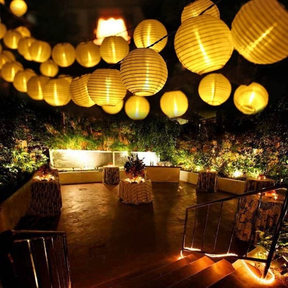Girlanda świetlna na baterie z białymi lampionami, 5 metrów, 20 lampek – Paloma