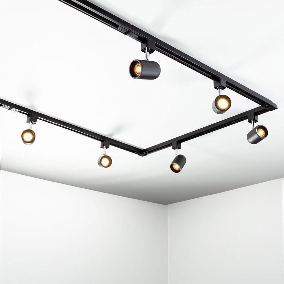Nowoczesny system szynowy 1-fazowy 3 metry z reflektorami Collin - czarna lampa sufitowa