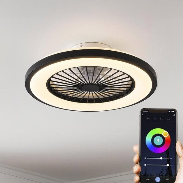 Inteligentny czarny wentylator sufitowy z pilotem, aplikacją TUYA Wifi i funkcją RGB - Starry