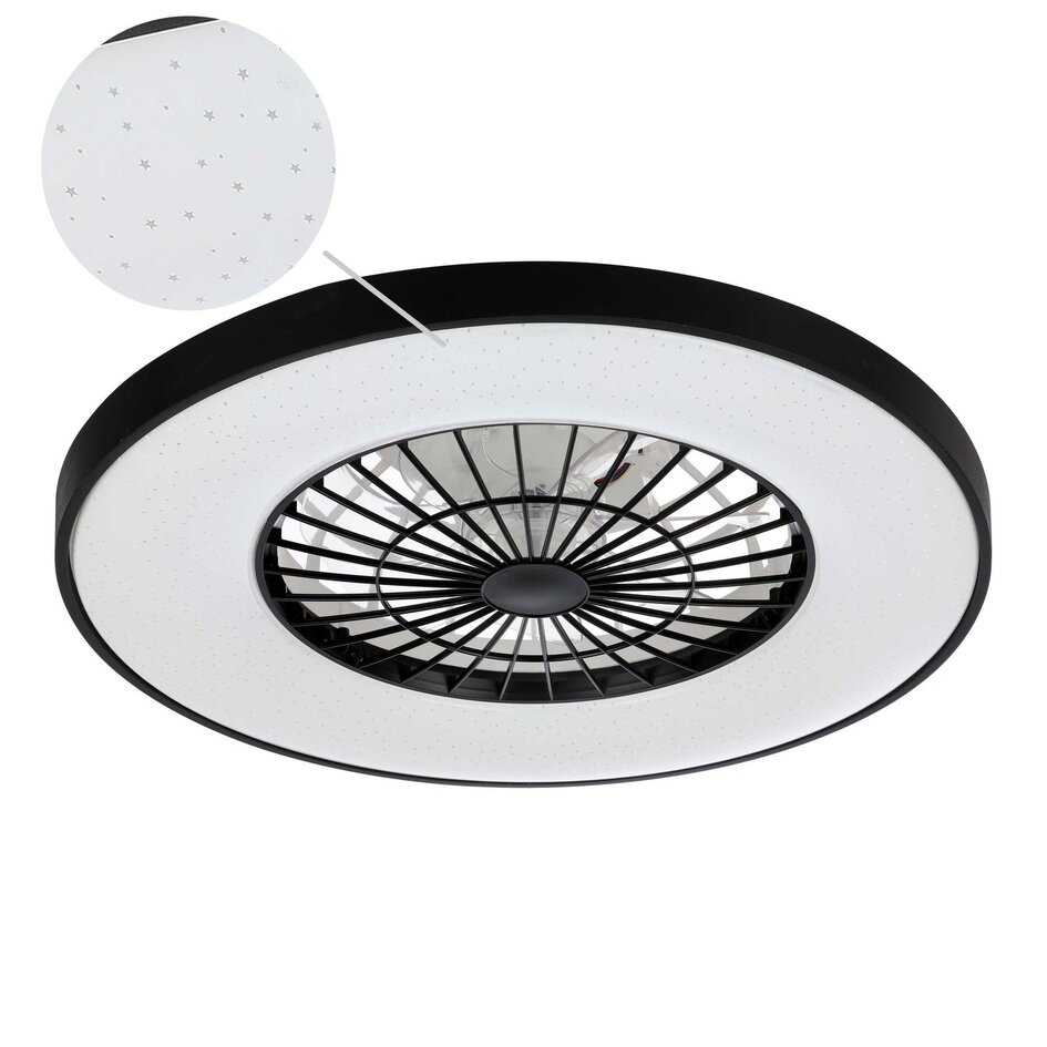 Inteligentny czarny wentylator sufitowy z pilotem, aplikacją TUYA Wifi i funkcją RGB - Starry