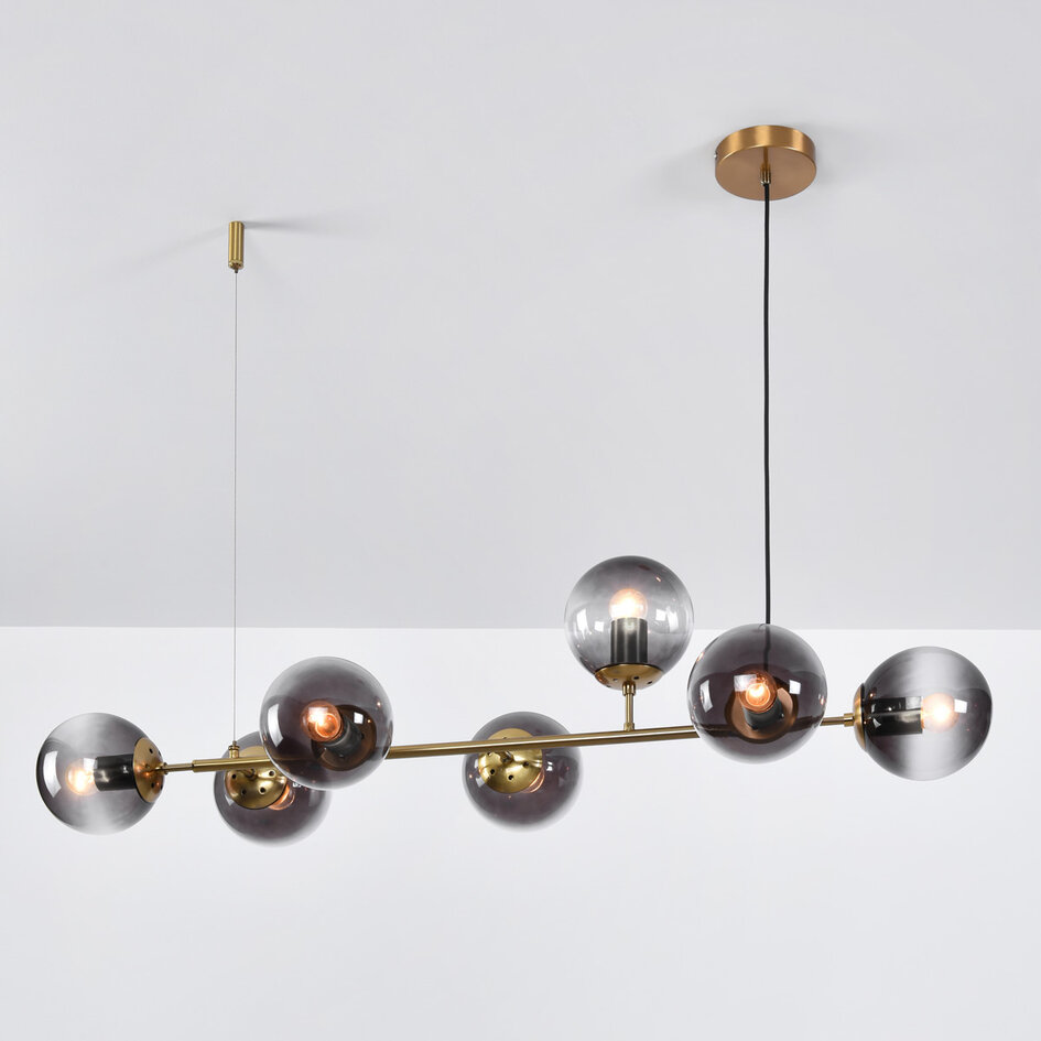 Designerska lampa wisząca Sette ze szklanymi kulami ze szkła dymionego