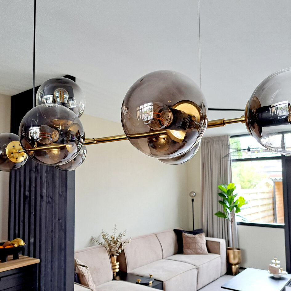 Designerska lampa wisząca Sette ze szklanymi kulami ze szkła dymionego