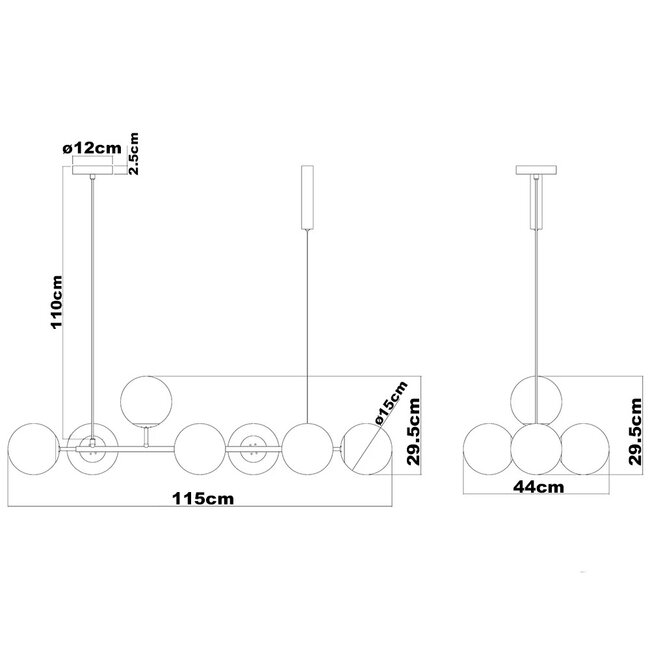 Designerska lampa wisząca Sette ze szklanymi kulami ze szkła dymionego