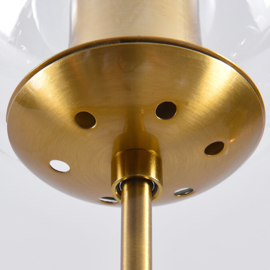 Design lampa wisząca Hepta złota z przezroczystymi szklanymi kulami