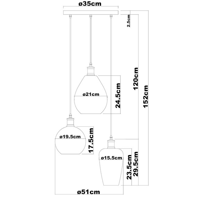 Design lampa wisząca z przezroczystego szkła z wybrzuszeniem 3 światła - Verona