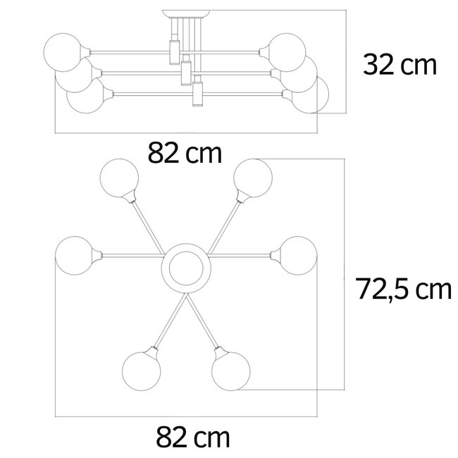 Designowa lampa sufitowa czarna ze złotem, 6 światła - Aura