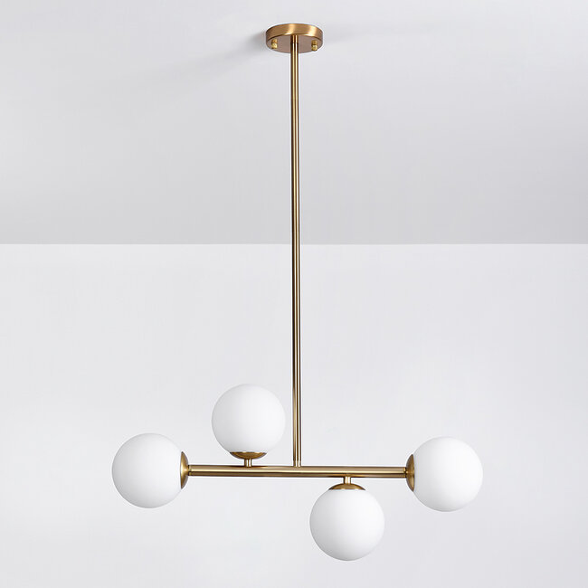 Designowa lampa sufitowa w kolorze złotym z mlecznobiałym szkłem, 4-światłowa  Asun