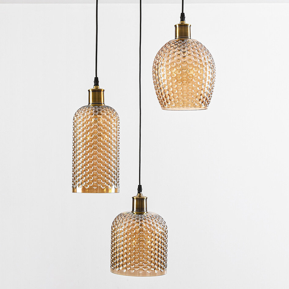 Nowoczesna lampa wisząca z 3 światłami i bursztynowym szkłem - Lana
