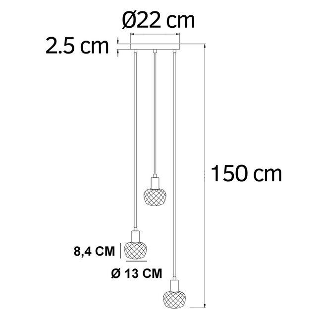 Nowoczesna lampa wisząca w kolorze czarny mat ze szkłem bursztynowym, 3 światła - Scott