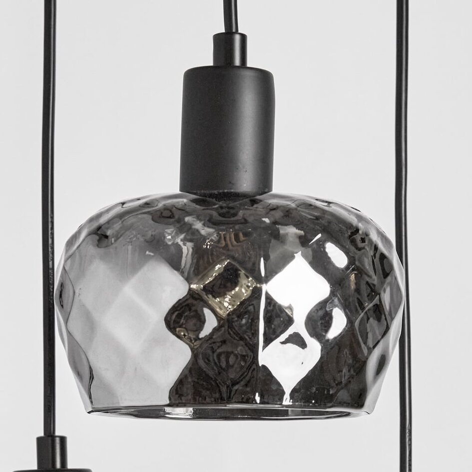 Czarny mat lampa wisząca z przydymionym szarym szkłem 3 światła - Reno