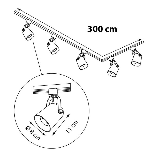 Nowoczesny system szynowy 1-fazowy 3 metry z reflektorami Julien - lampa sufitowa