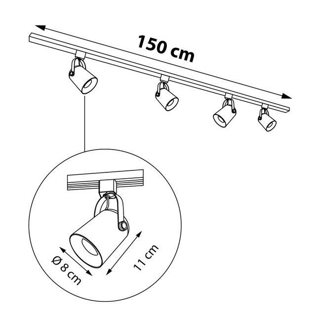 Nowoczesny 1-fazowy system szynowy o długości 1,5 metra z reflektorami Julien – lampa sufitowa
