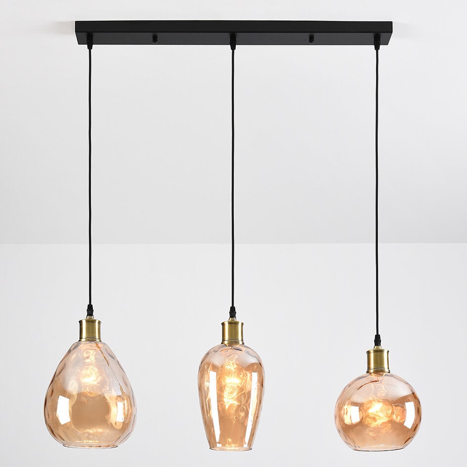 Lampa wisząca Vanessa – 3-punktowa, bursztynowe szklane klosze