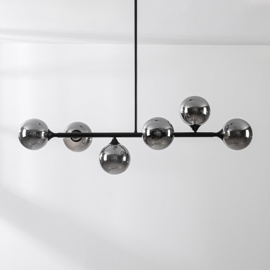 Design lampa sufitowa czarna ze szkłem dymionym, 6 światła - Aster