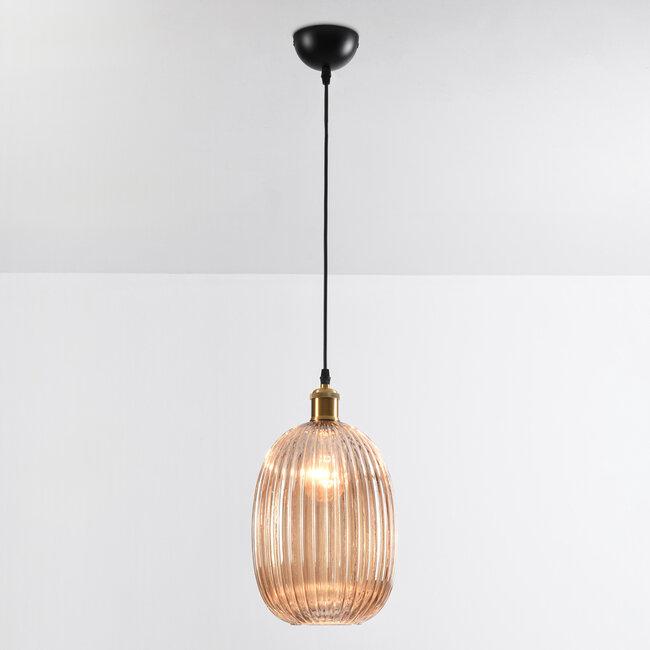 Lampa wisząca Riley z żebrowanego szkła bursztynowego