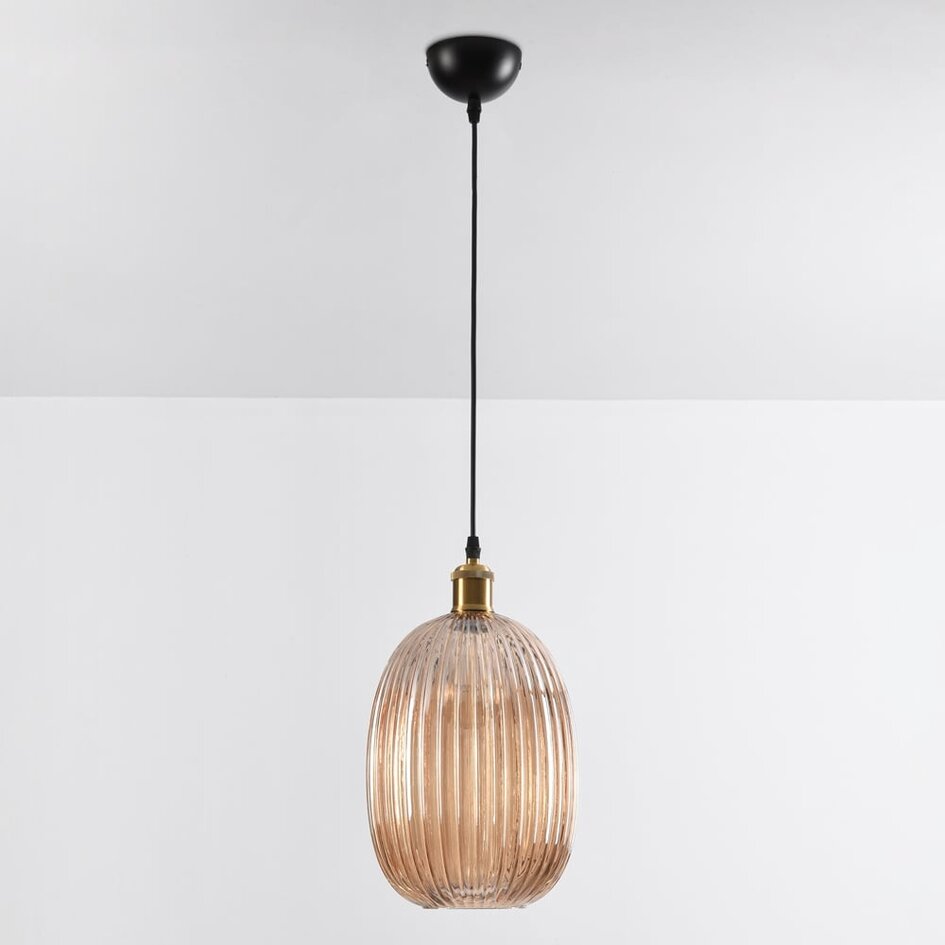 Lampa wisząca Riley z żebrowanego szkła bursztynowego