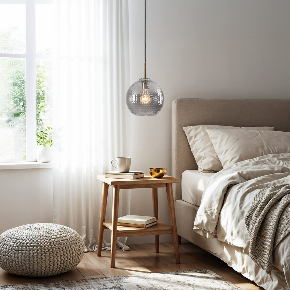 Lampa wisząca Johnny z żebrowanym szkłem dymionym