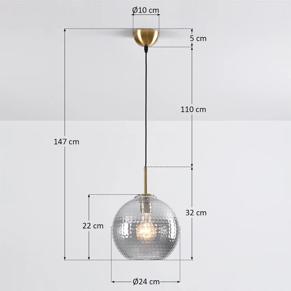 Lampa wisząca Johnny z żebrowanym szkłem dymionym