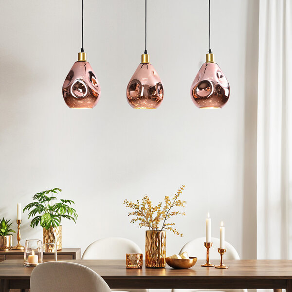 Design lampa wisząca Rick ze szkłem w kolorze różowego złota, 3 światła