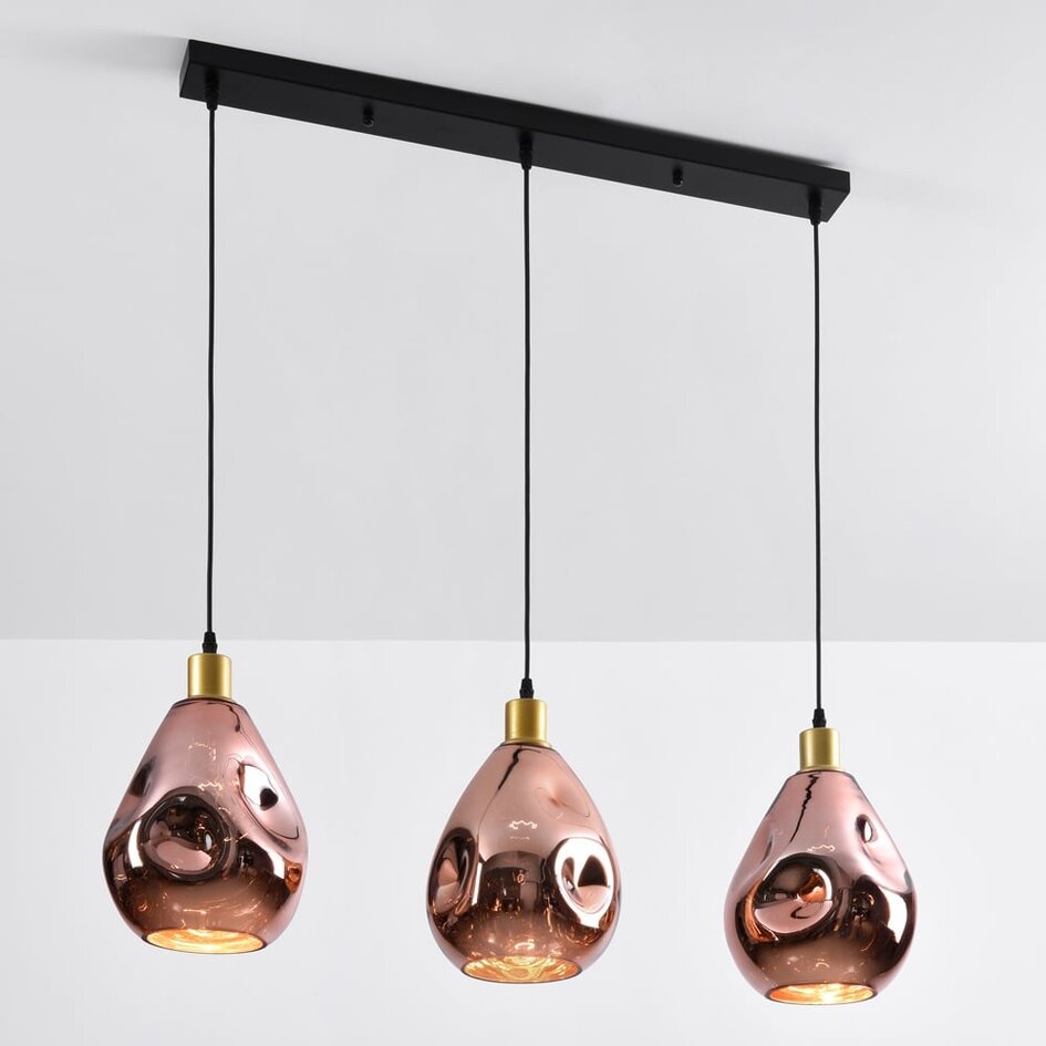 Design lampa wisząca Rick ze szkłem w kolorze różowego złota, 3 światła