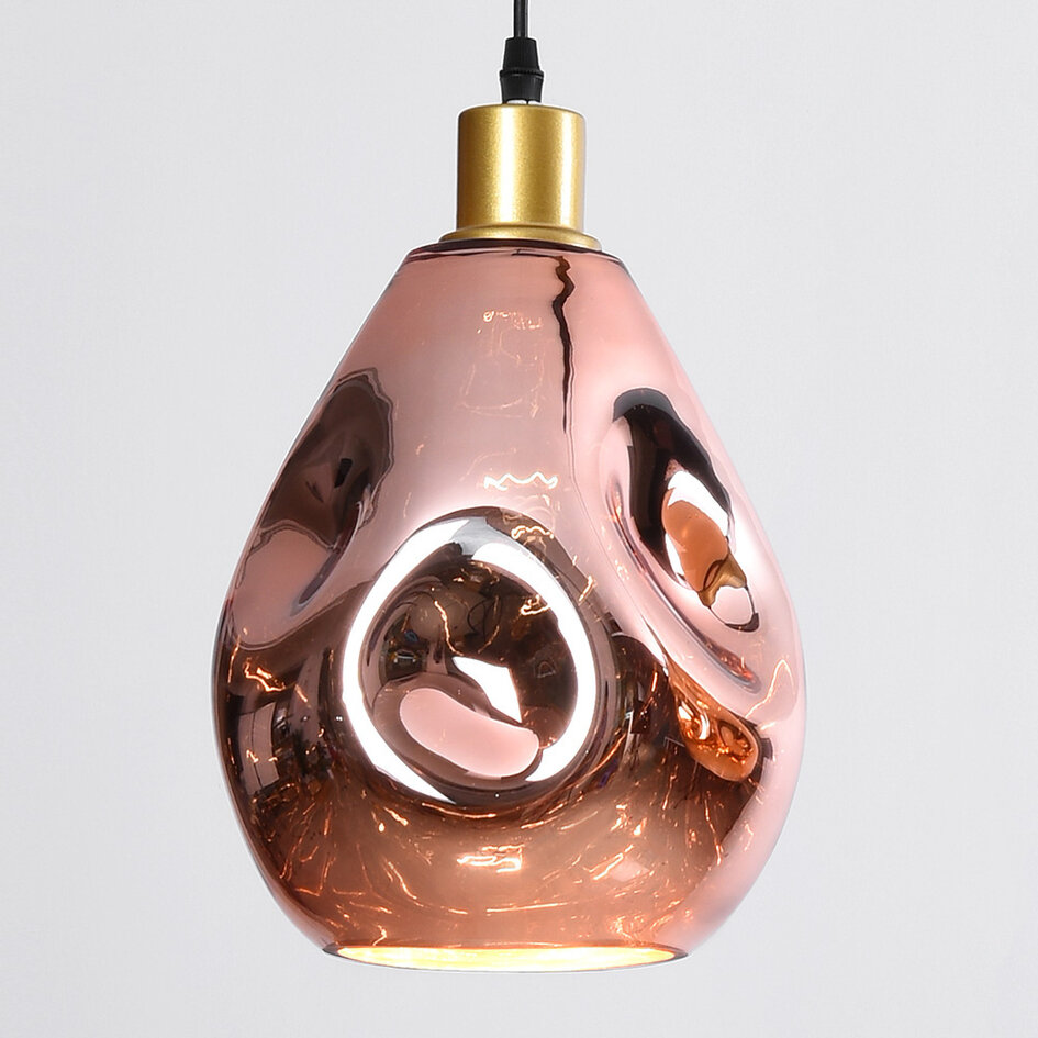 Design lampa wisząca Rick ze szkłem w kolorze różowego złota, 3 światła