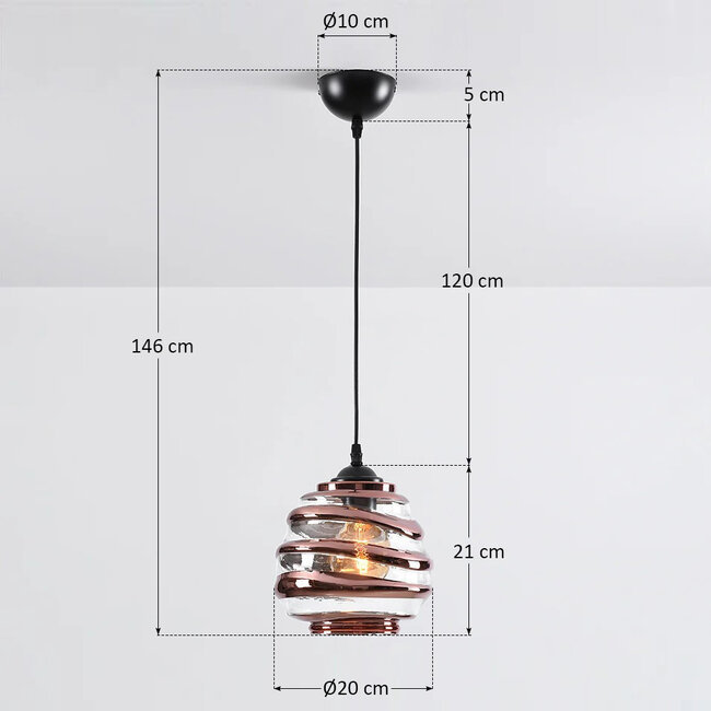 Lampa wisząca z falistym szkłem i brązowymi detalami - Mace