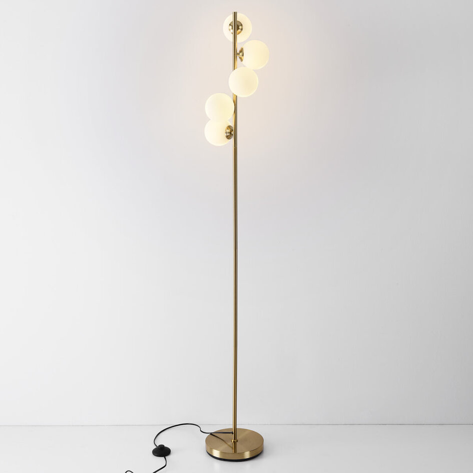 Design lampa podłogowa złota z mlecznobiałym szkłem 5 światła - Tyson
