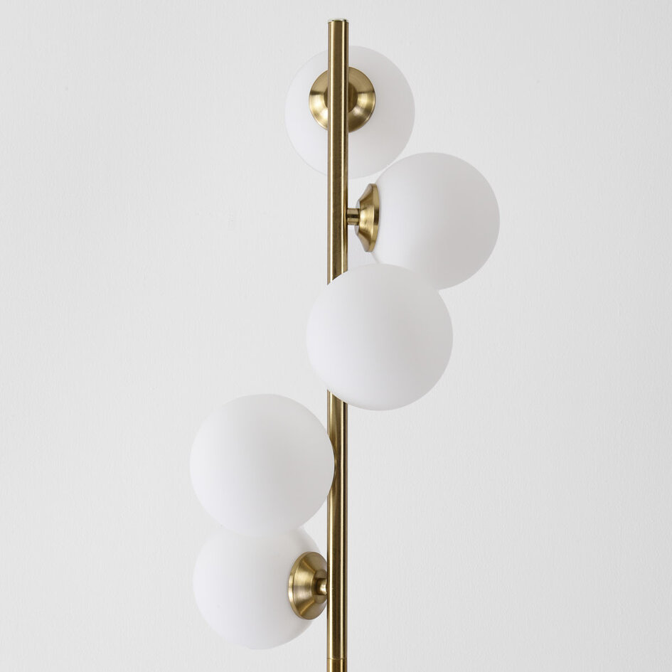 Design lampa podłogowa złota z mlecznobiałym szkłem 5 światła - Tyson