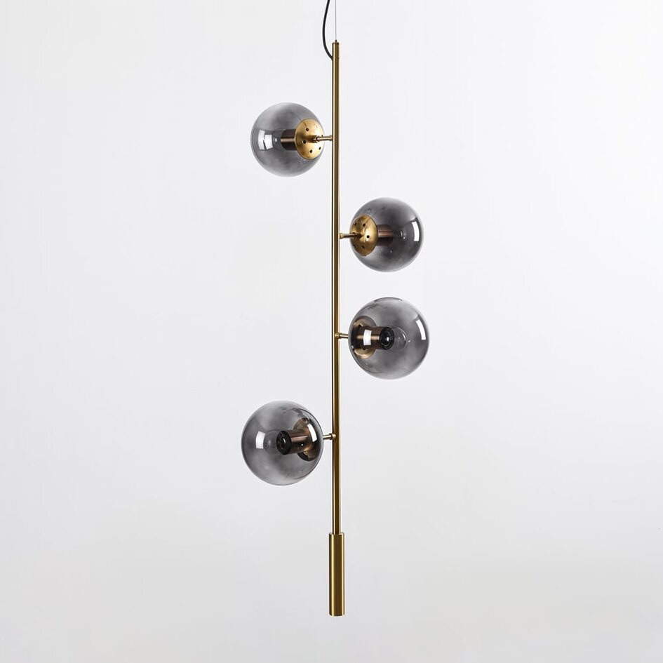 Lampa wisząca Ferron – 4-punktowa, designerska, dymione szkło i złote detale