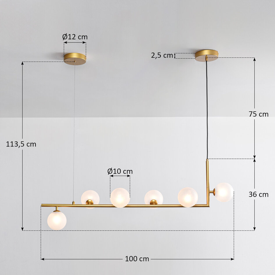 Design lampa wisząca Marcus z mlecznobiałym szkłem, 6-światło