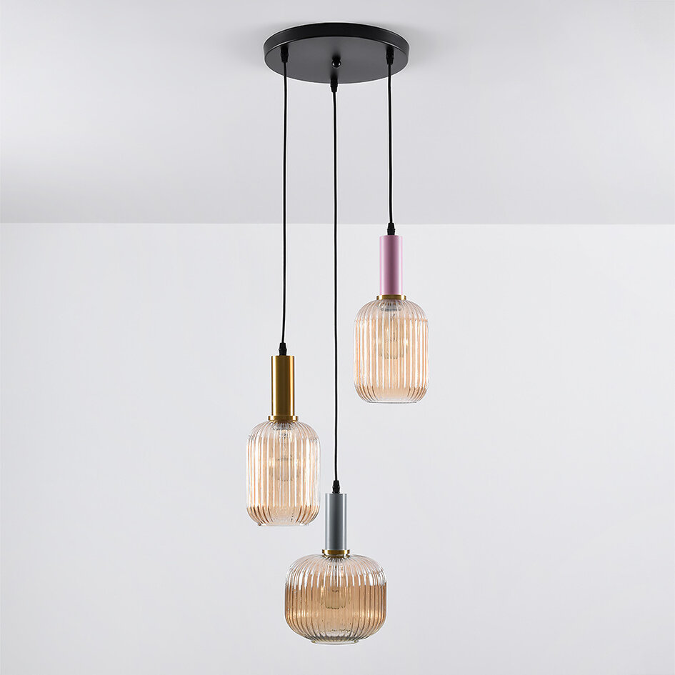 3 światła lampa wisząca ze szkłem ryflowanym - Amelia
