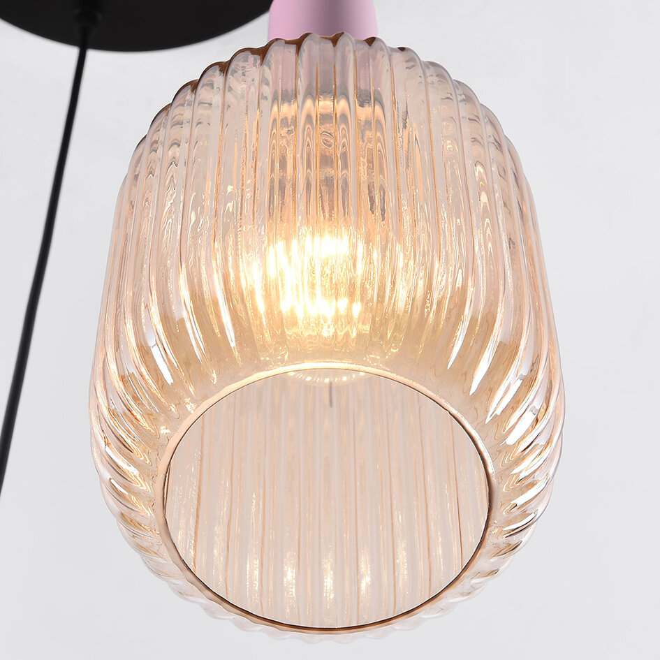 3 światła lampa wisząca ze szkłem ryflowanym - Amelia