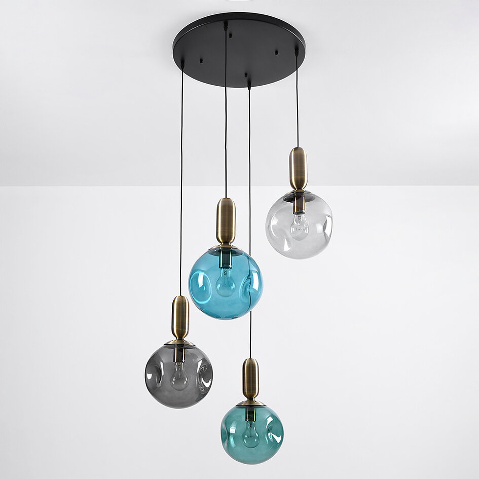 4-światła lampa wisząca Kevin z falistym szkłem
