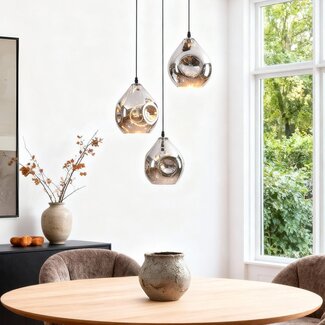 Designerska lampa wisząca Frank ze szkłem dymionym, 3 światła