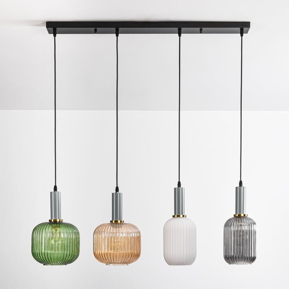 Lampa wisząca z czterema kolorami żebrowanego szkła - Aeneas