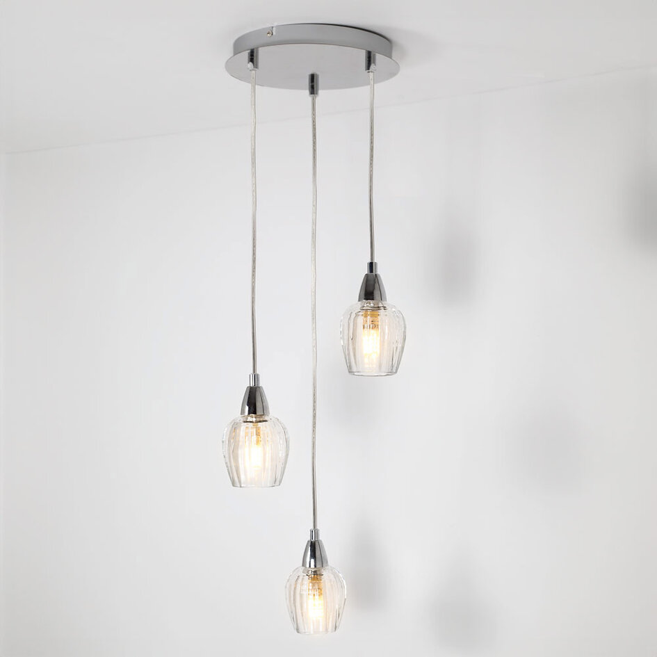 Chromowana lampa wisząca z przezroczystym szkłem, 3 światła - Virginia