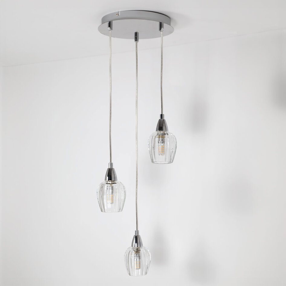 Chromowana lampa wisząca z przezroczystym szkłem, 3 światła - Virginia