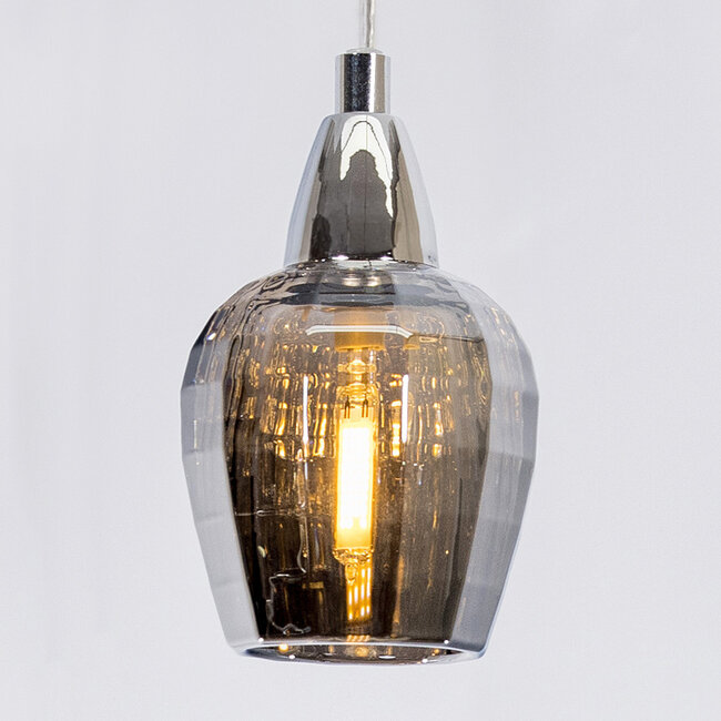 Industrialna chromowana lampa wisząca ze szkłem dymionym szarym, 3 światła - Veronica