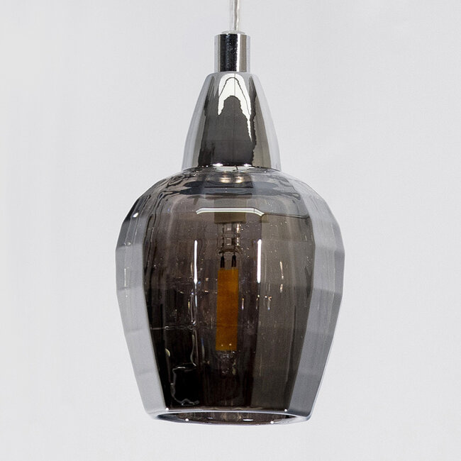 Industrialna chromowana lampa wisząca ze szkłem dymionym szarym, 3 światła - Veronica