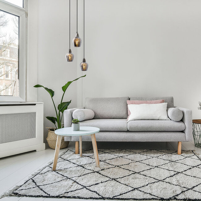 Industrialna chromowana lampa wisząca ze szkłem dymionym szarym, 3 światła - Veronica