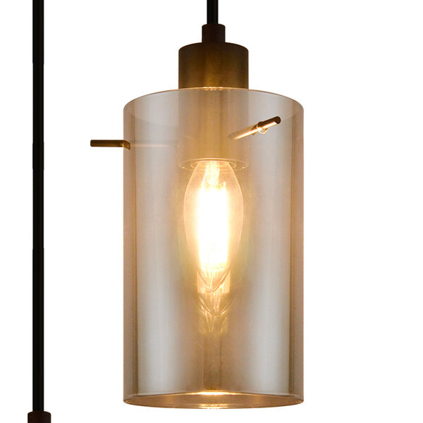 Nowoczesna matowo czarna lampa wisząca z przydymionym szarym szkłem 3 światła - Akron