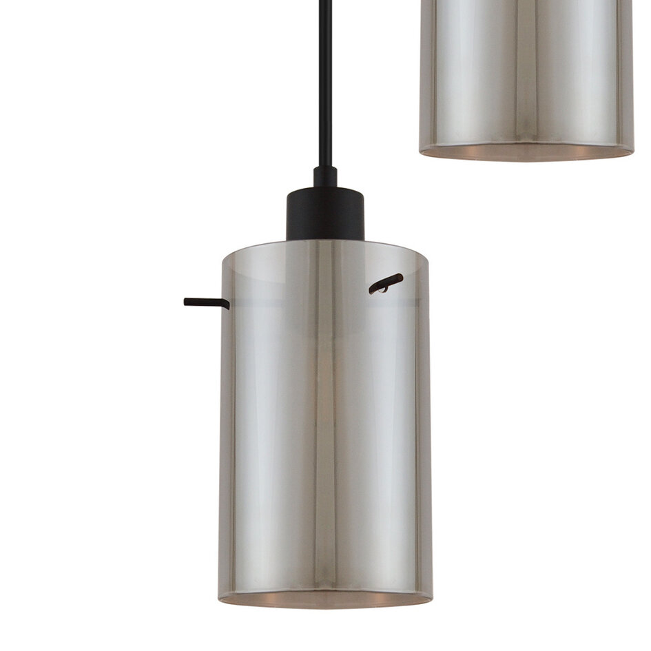 Nowoczesna matowo czarna lampa wisząca z przydymionym szarym szkłem 3 światła - Akron