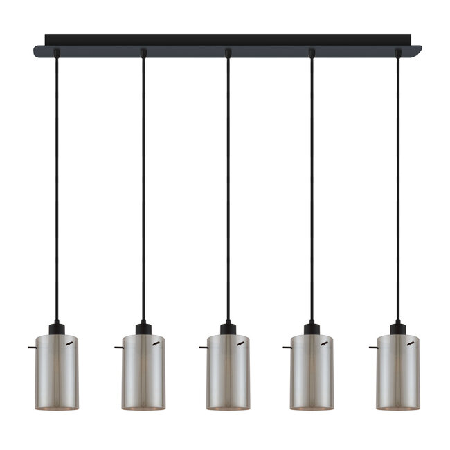 Czarny mat lampa wisząca ze szkłem dymionym szarym 5-światło Texas