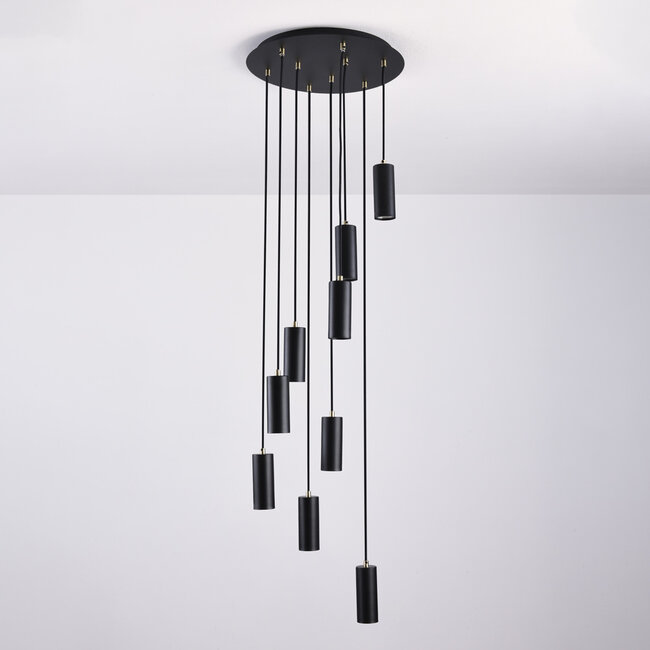 Design czarny mat i piaskowo-złota lampa wisząca 9-światło - Hialeah