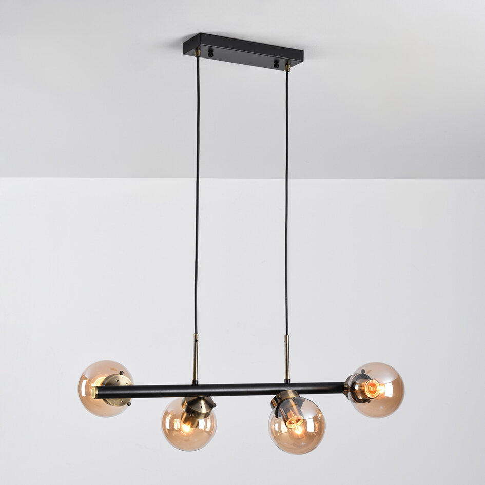 Nowoczesna lampa wisząca 4 światła ze szkłem bursztynowym - Saba