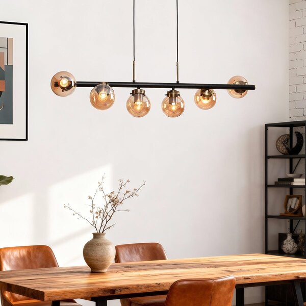 Design lampa wisząca 6 światła ze szkłem bursztynowym - Guadeloupe