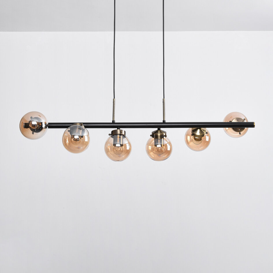 Design lampa wisząca 6 światła ze szkłem bursztynowym - Guadeloupe