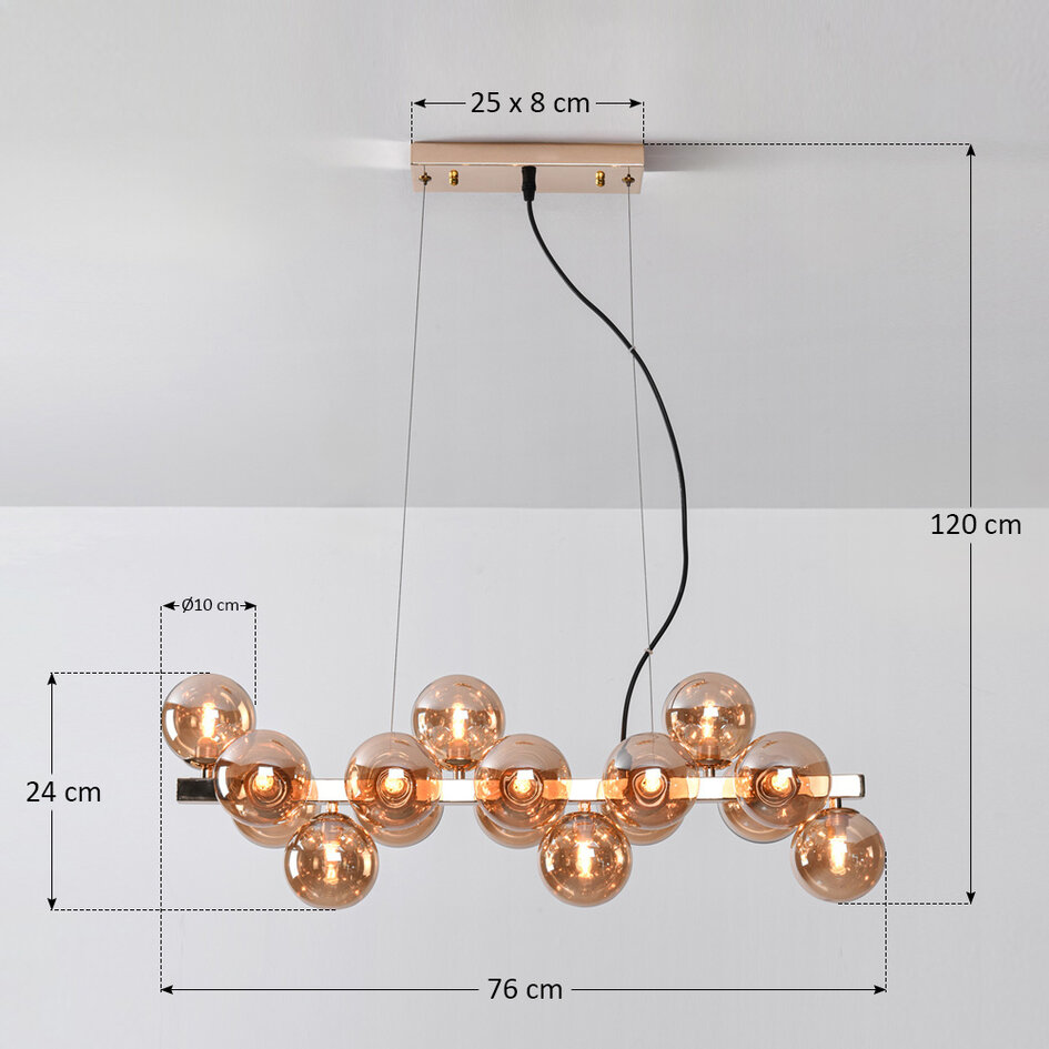 Luksusowa lampa wisząca 16-światło szkło bursztynowe - Sunita