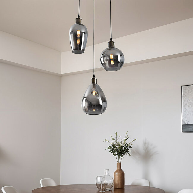 Lampa wisząca 3 światła, szkło przydymione z efektem lustra, gładkie szkło - Verona