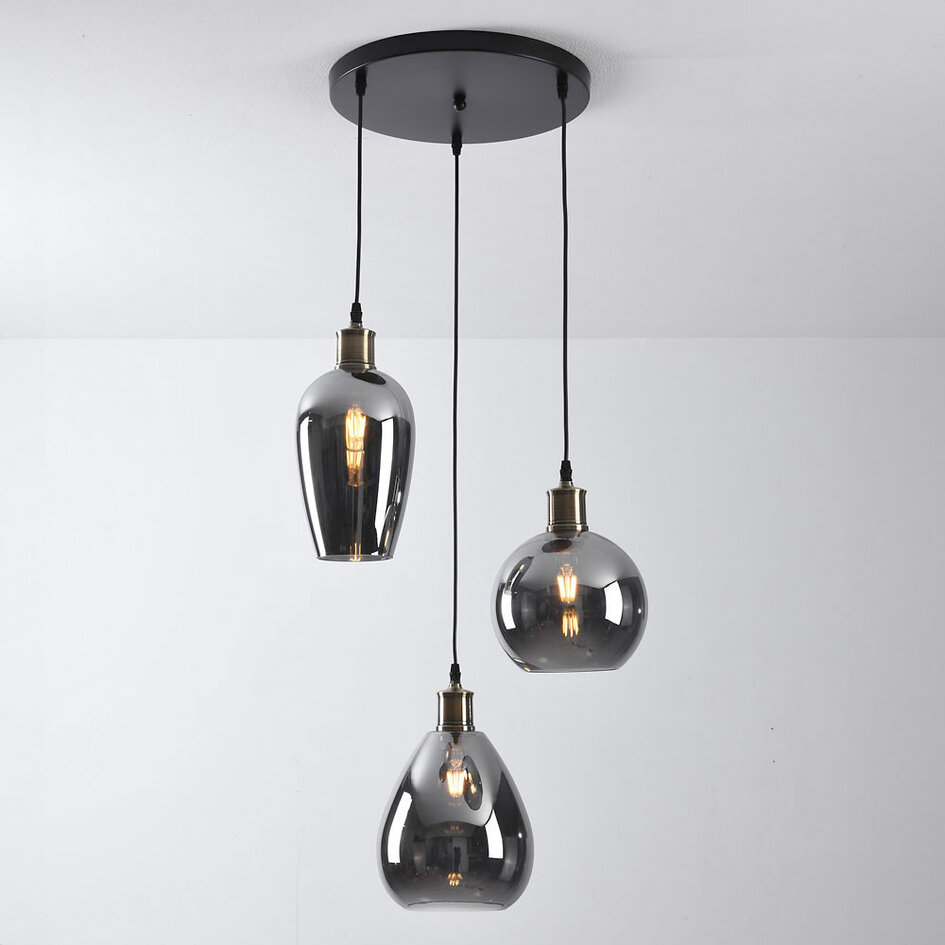Lampa wisząca 3 światła, szkło przydymione z efektem lustra, gładkie szkło - Verona